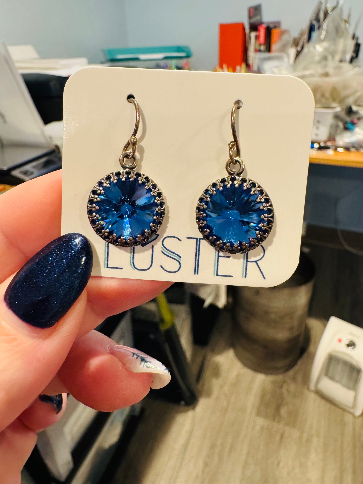 Sapphire Blue Rivoli Drop Earrings