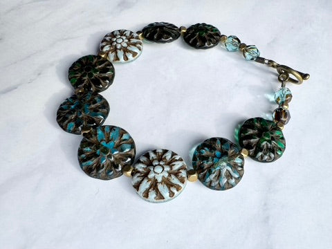 Czech Glass Flower Coin Bracelet