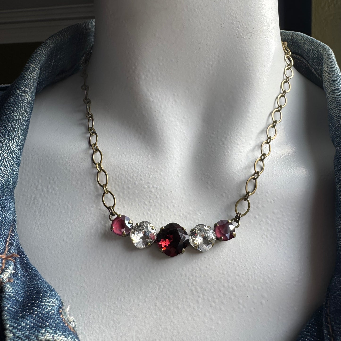 Burgundy Crystal Bar Necklace
