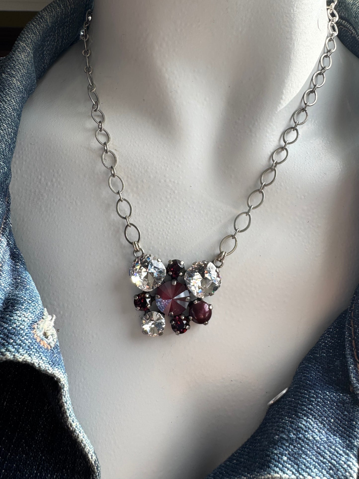 Burgundy Crystal Cluster Necklace