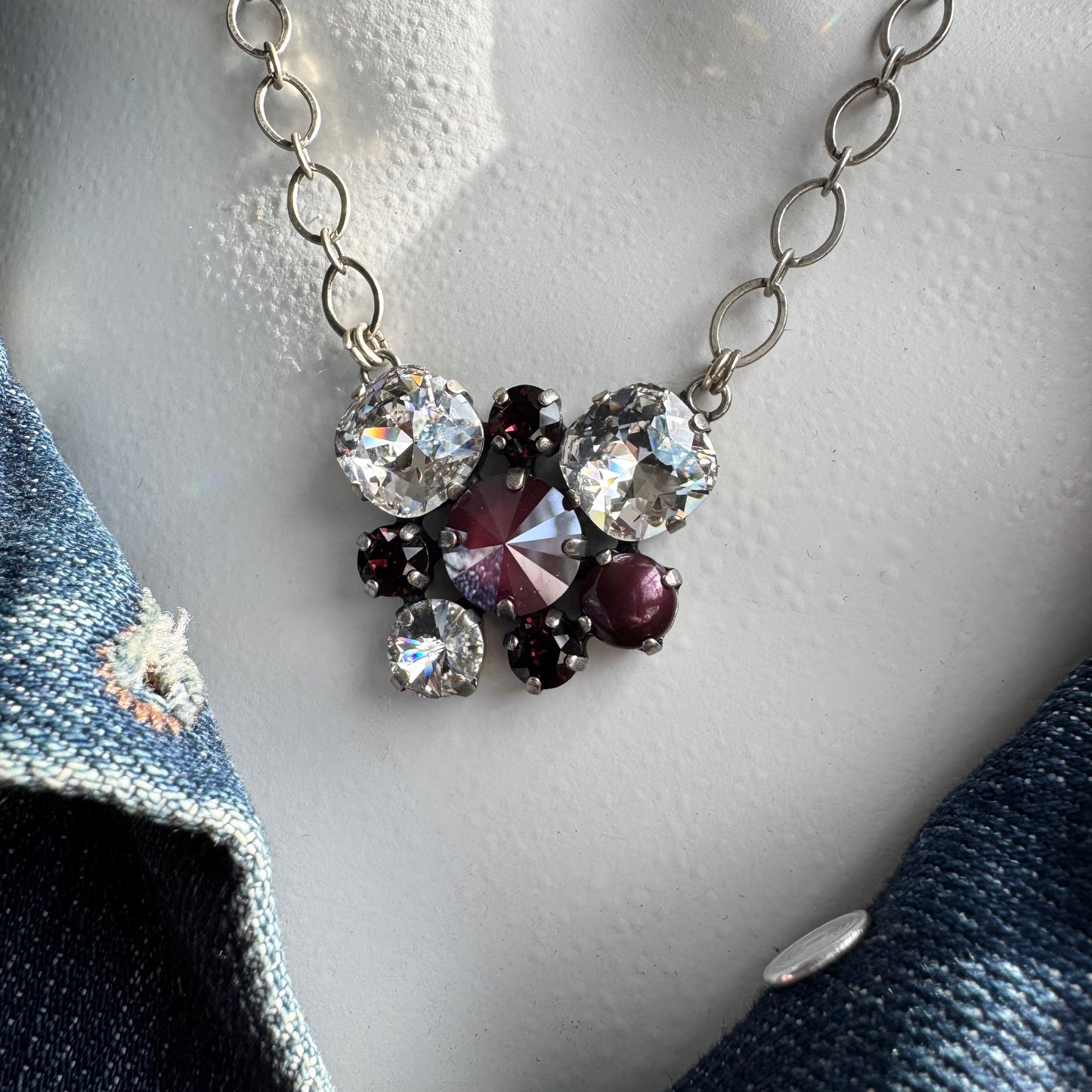 Burgundy Crystal Cluster Necklace