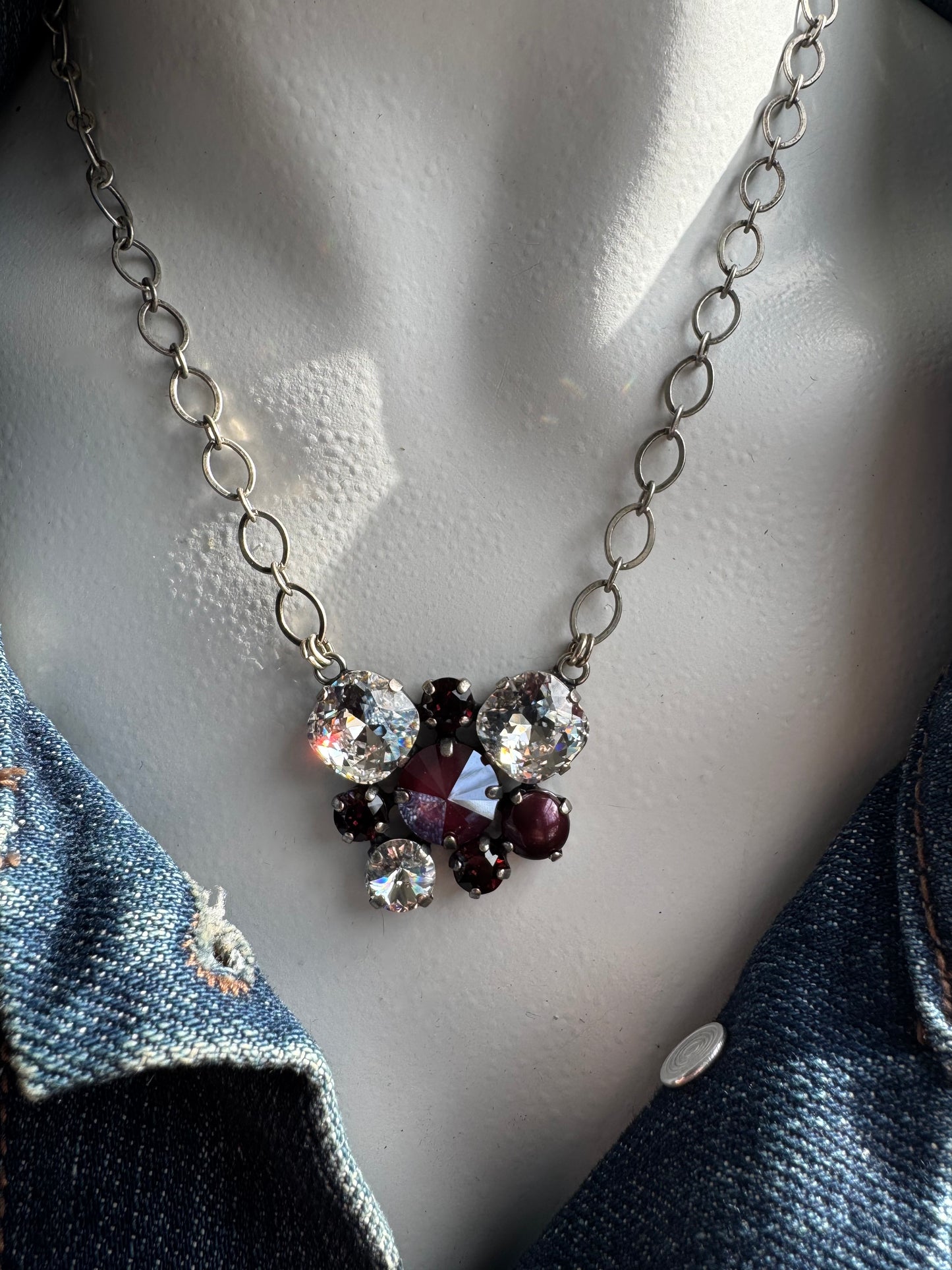 Burgundy Crystal Cluster Necklace