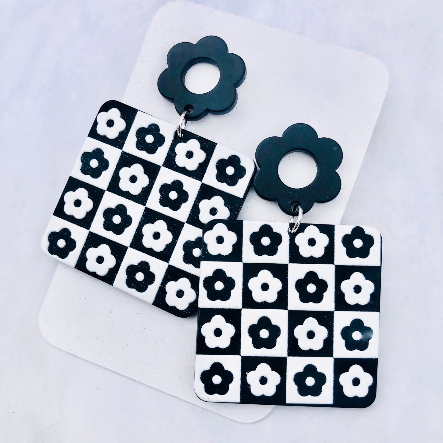Floral Checkerboard Earrings