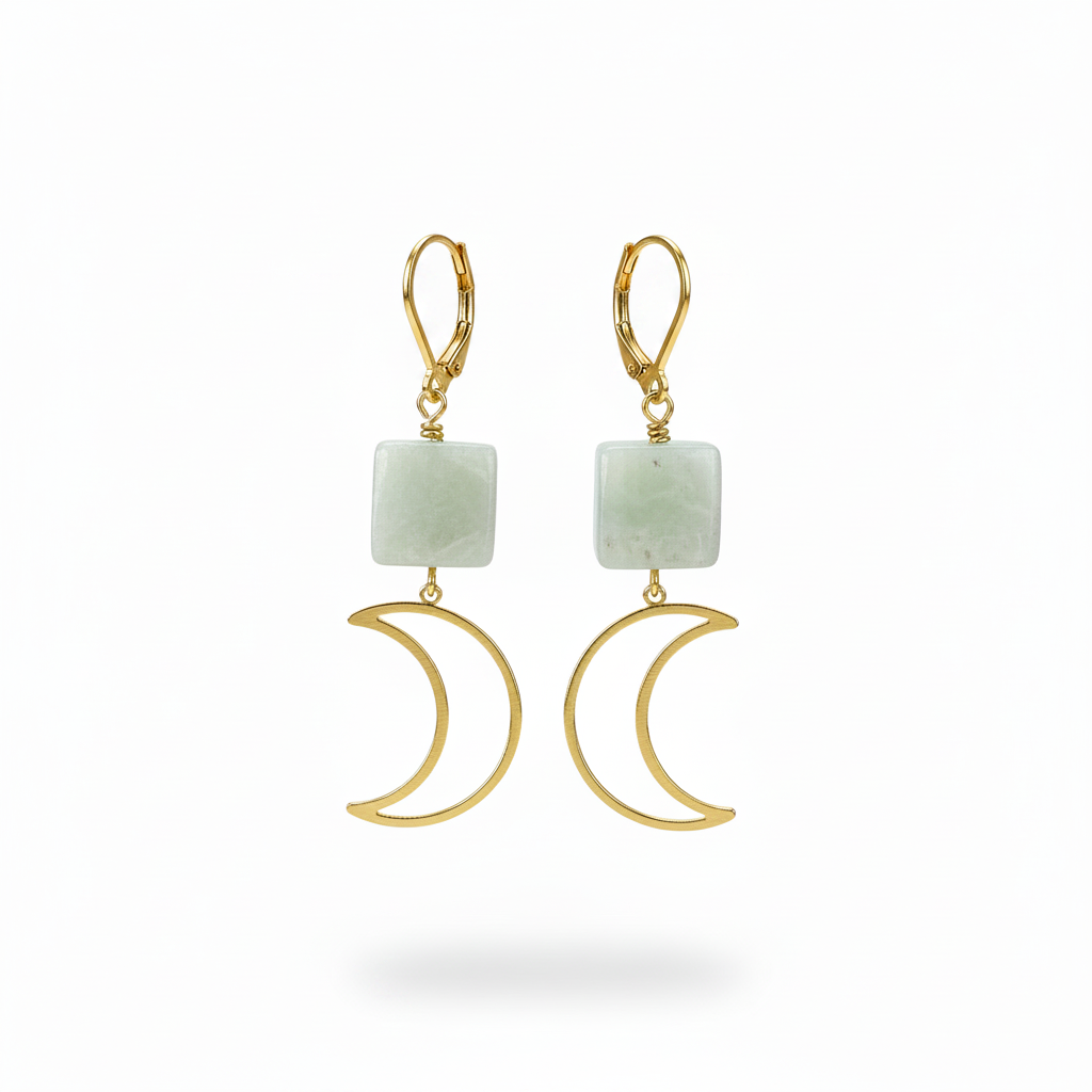 Crescent Moon + Stone Dangles