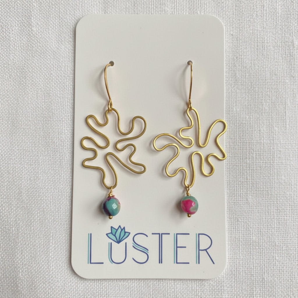 Gold Brass + Stone Abstract Earrings