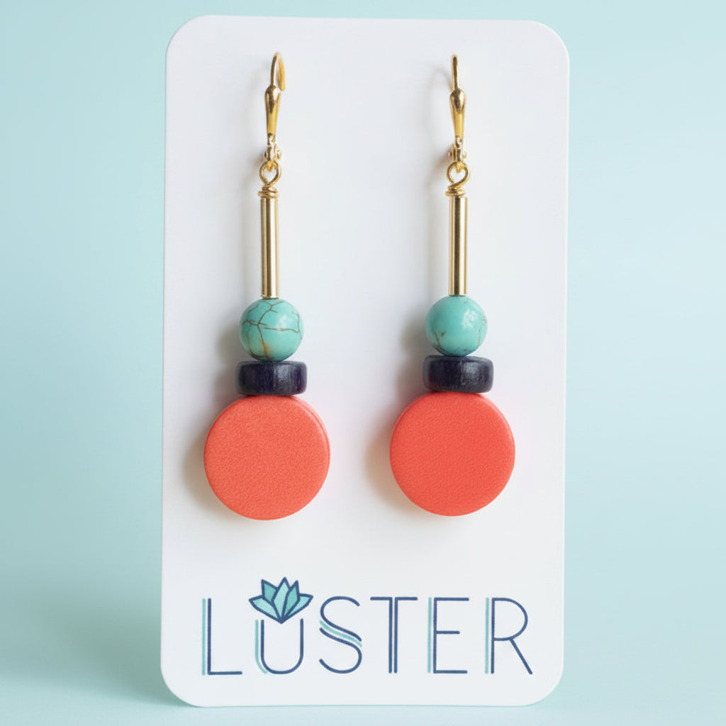 Orange + Blue Geo Minimalist Brass Lightweight Earrings