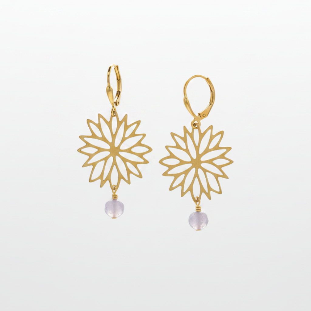 Gold Brass + Stone Abstract Earrings