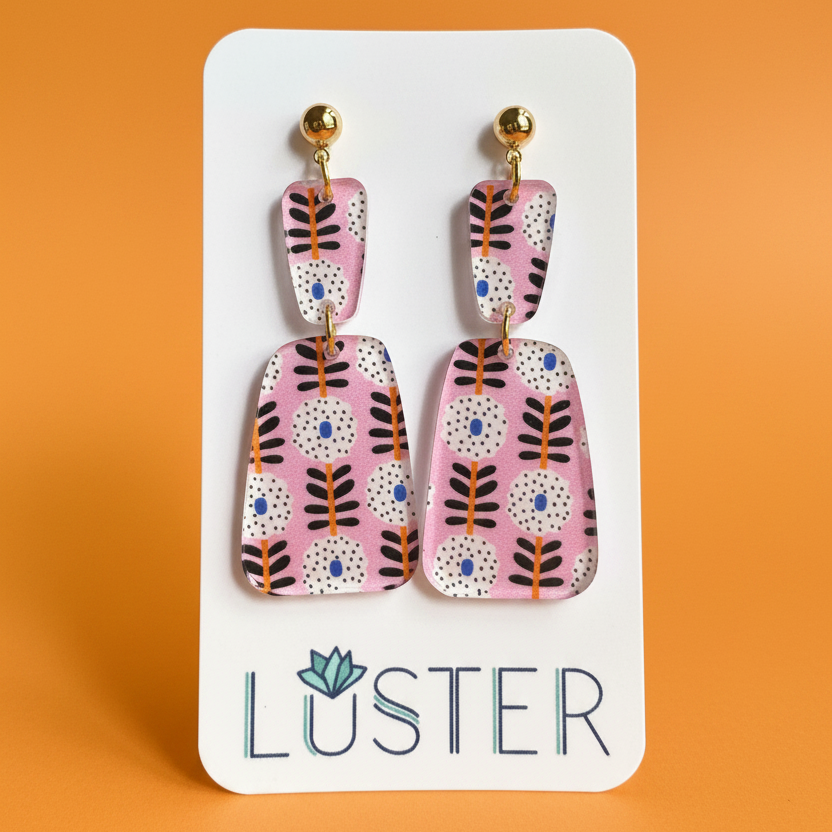 Pink Floral Statement Earrings