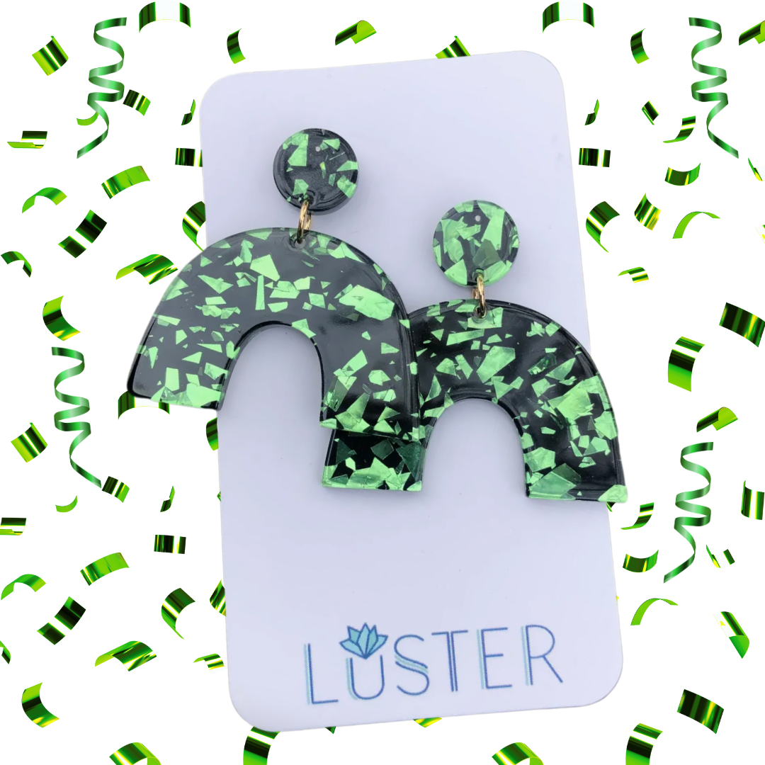Glittery Green Arch Earrings