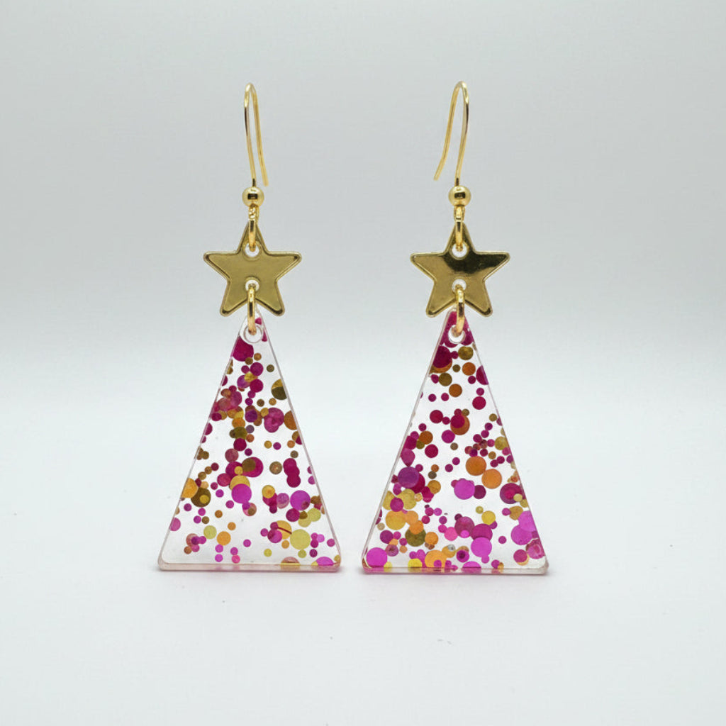 Pink Confetti Holiday Tree Earrings