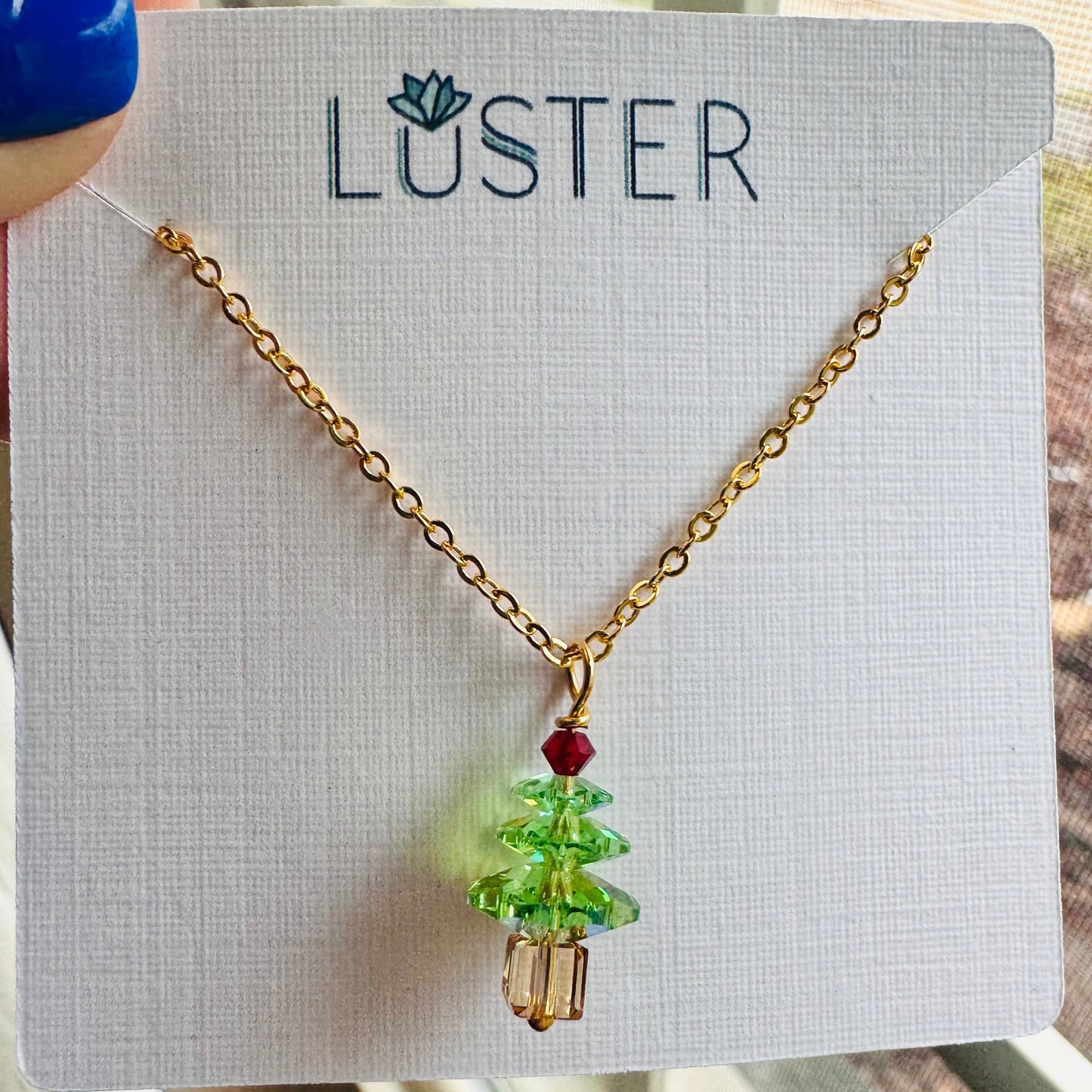 Peridot Green Holiday Tree Necklace