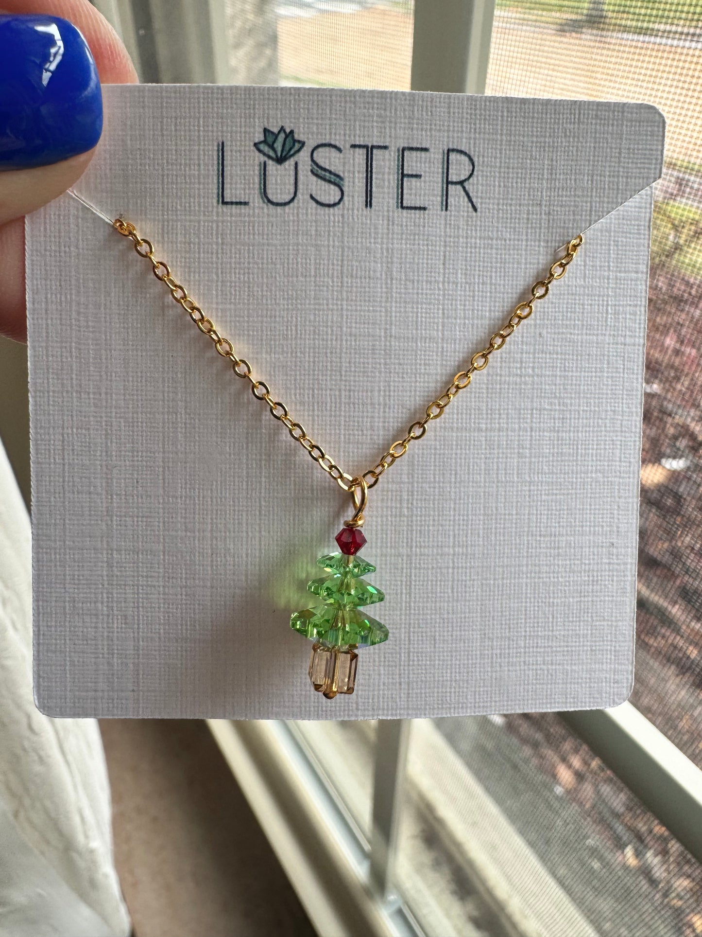 Peridot Green Holiday Tree Necklace