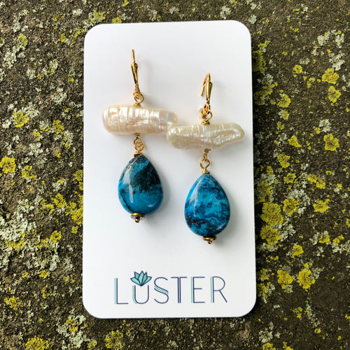 Stone + Pearl Drop Earrings