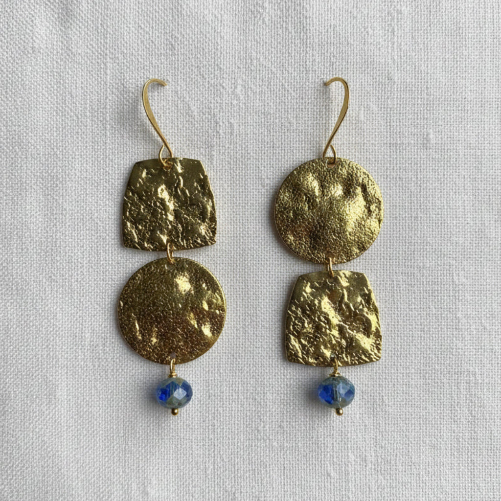 Hammered Brass + Glass Earrings
