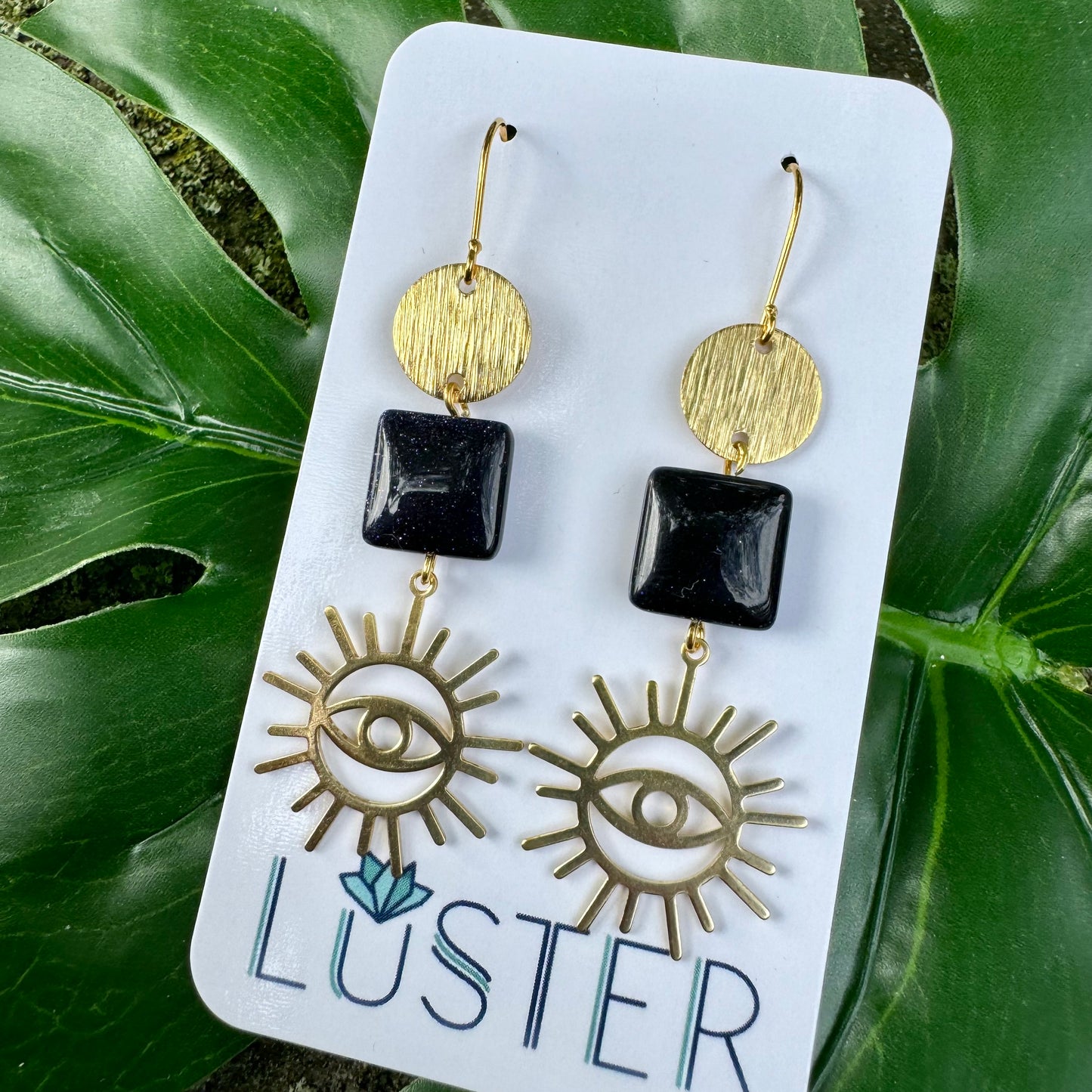 Crescent Brass + Goldstone Drops
