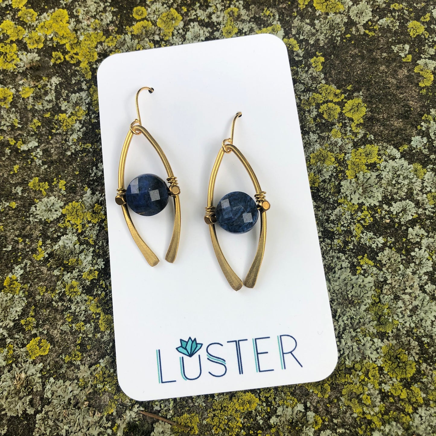 Brass Horseshoe + Dumortierite Earrings
