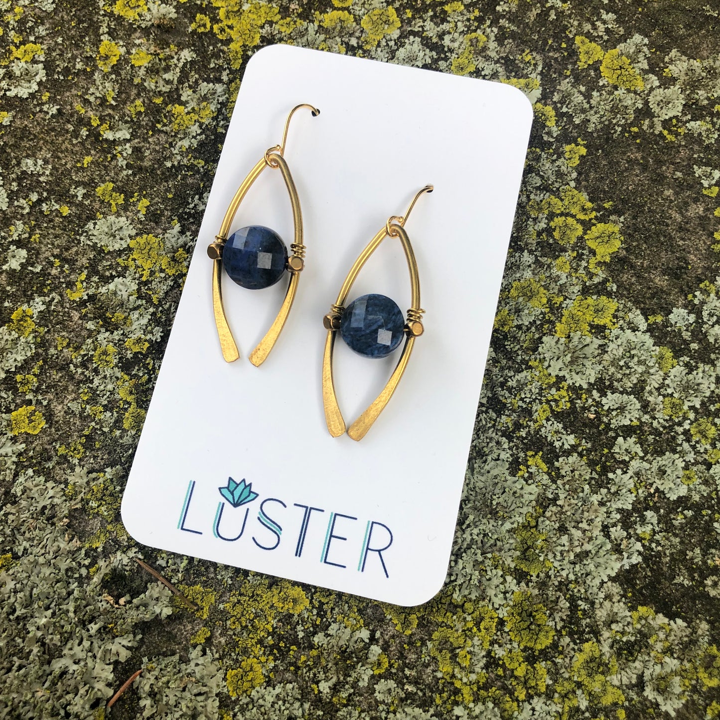 Brass Horseshoe + Dumortierite Earrings