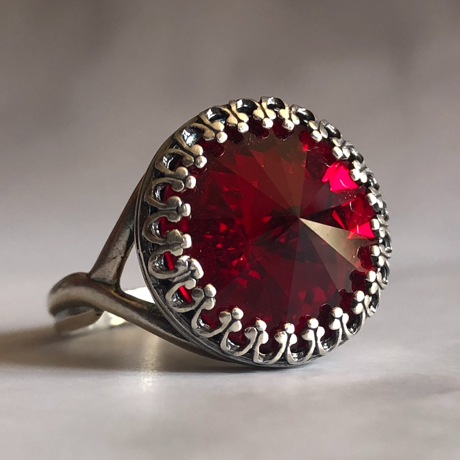 Red crystal rivoli ring with adjustable sizing