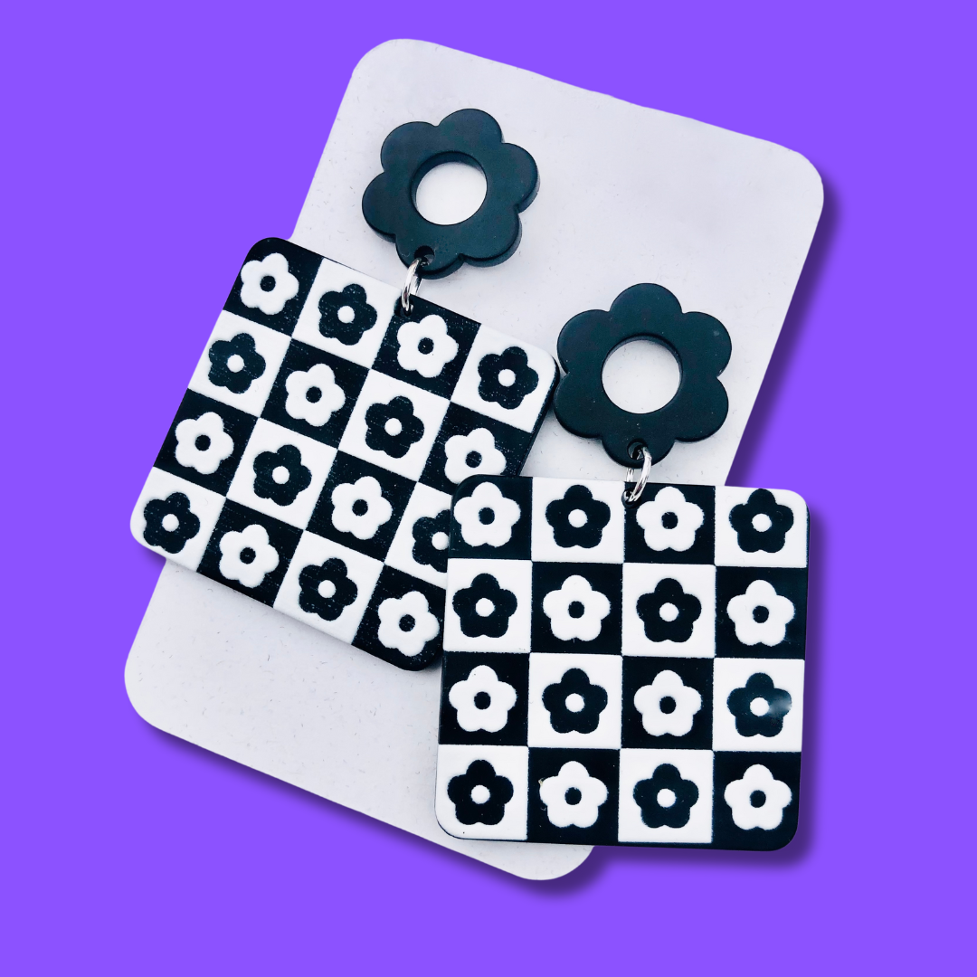 Floral Checkerboard Earrings