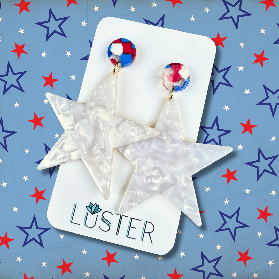 Acrylic Star Patriotic Statement Earrings