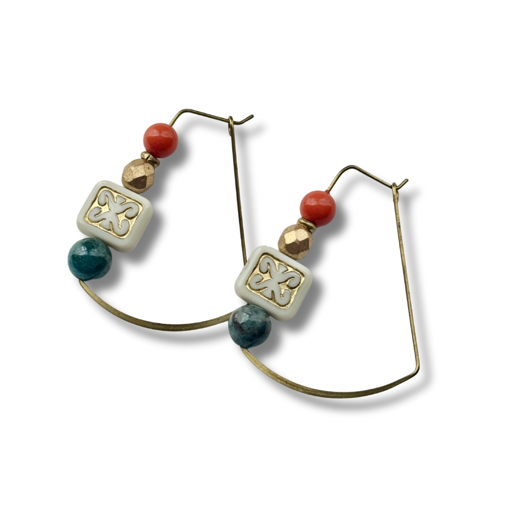 Gold Brass + Stone Lightweight Statement Earrings