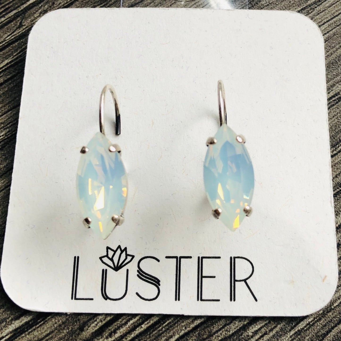 White Opal Crystal Navette Leverbacks