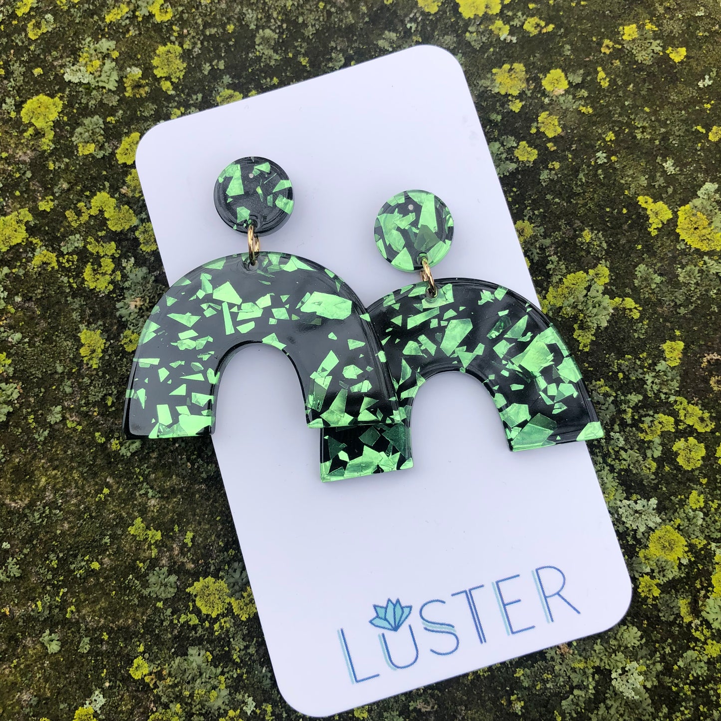 Glittery Green Arch Earrings