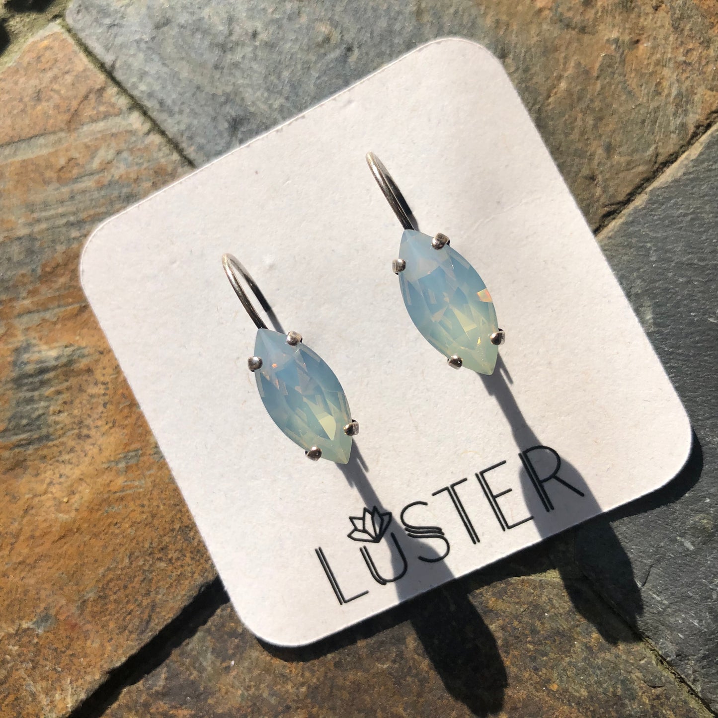 White Opal Crystal Navette Leverbacks