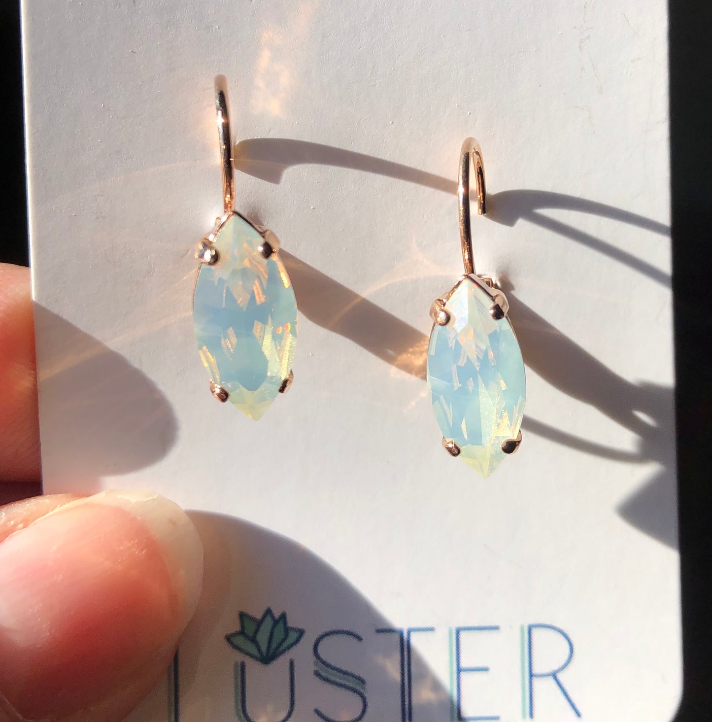White Opal Crystal Navette Leverbacks