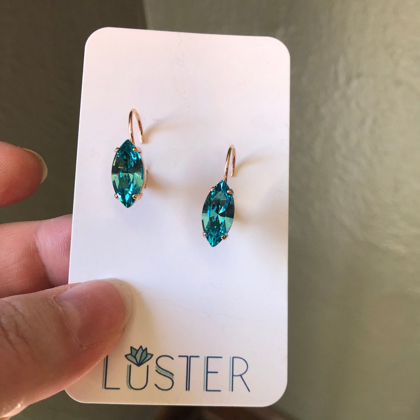 Teal Crystal Navette Leverbacks