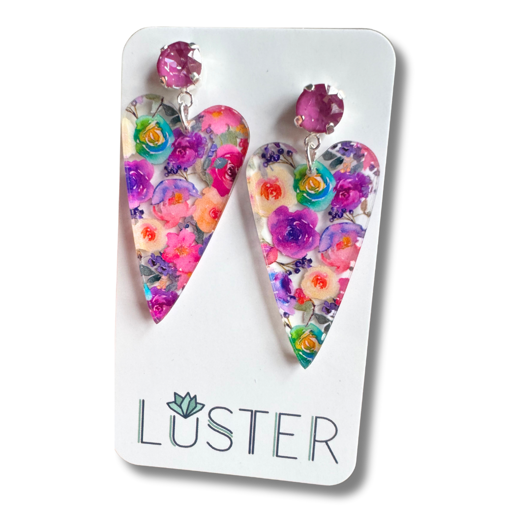 Boho Floral Heart Drop Earrings