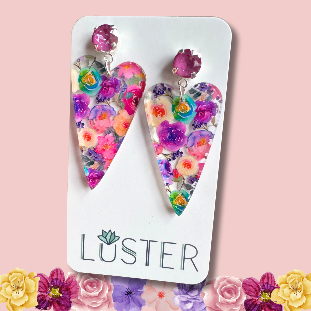 Boho Floral Heart Drop Earrings