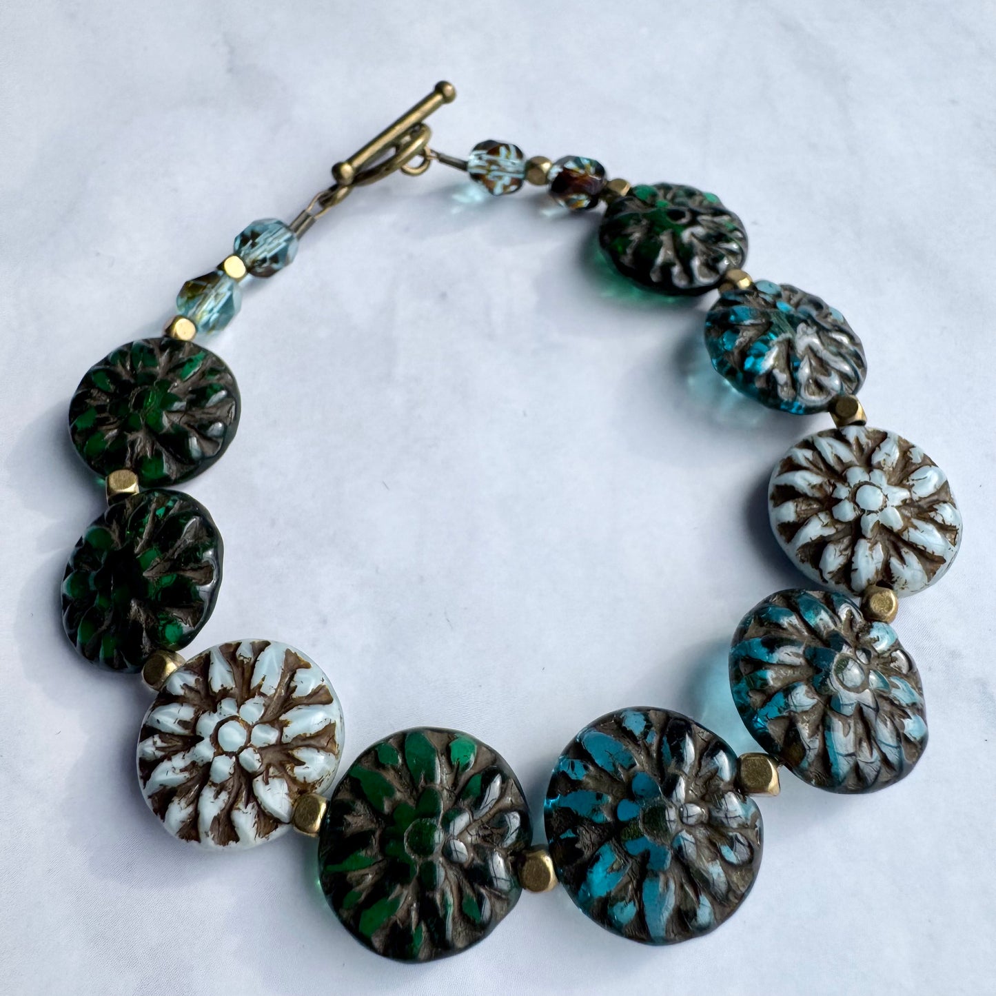 Czech Glass Flower Coin Bracelet