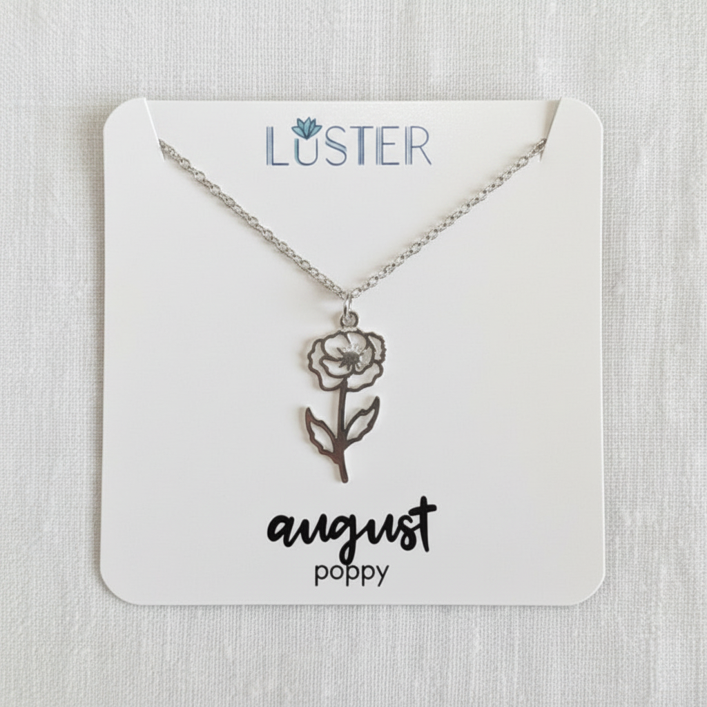 Silver Birth Flower Pendant Necklace