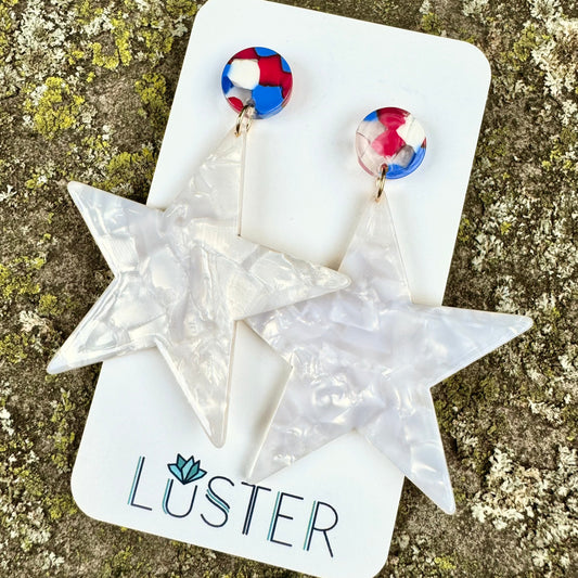 Acrylic Star Patriotic Statement Earrings