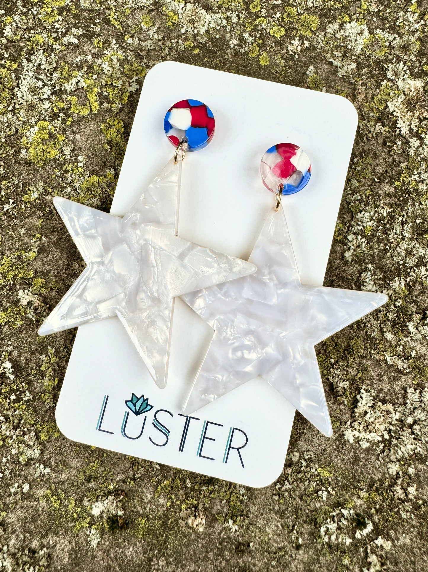 Acrylic Star Patriotic Statement Earrings