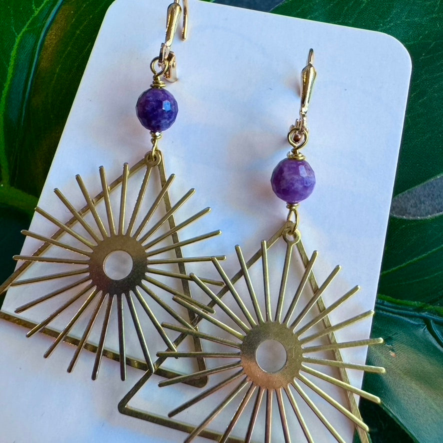 Celestial Brass + Stone Lightweight Earrings