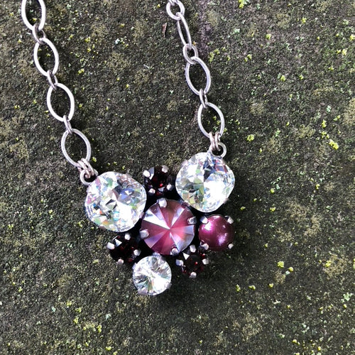 Burgundy Crystal Cluster Necklace