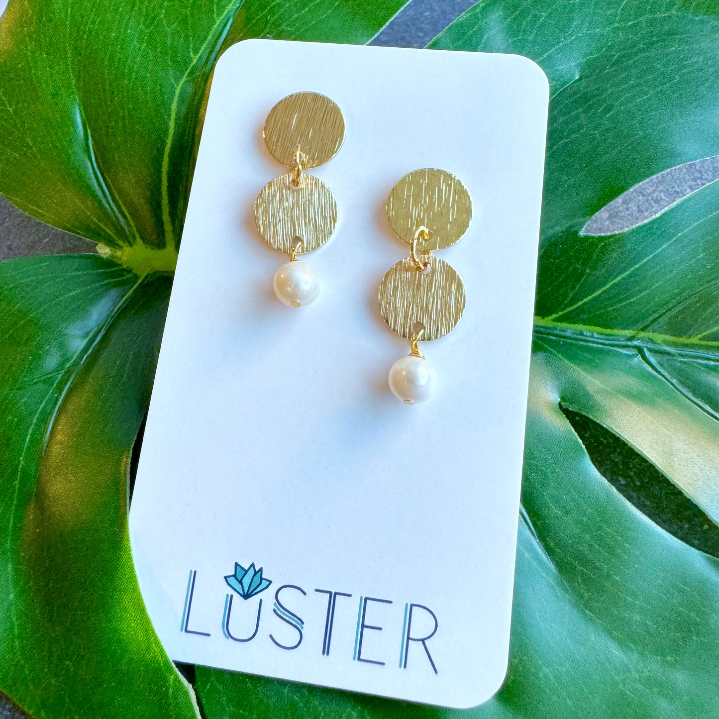 Small Brass + Pearl Drop Earrings