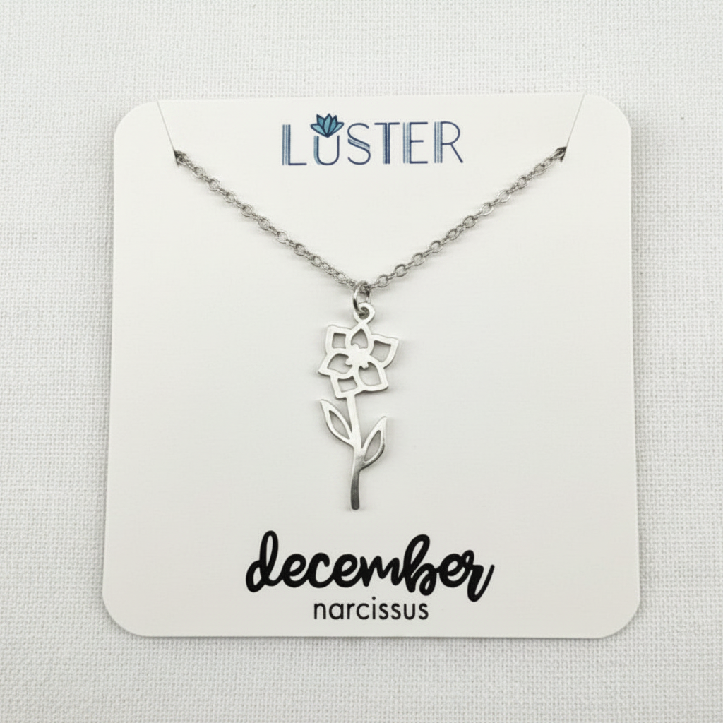 Silver Birth Flower Pendant Necklace
