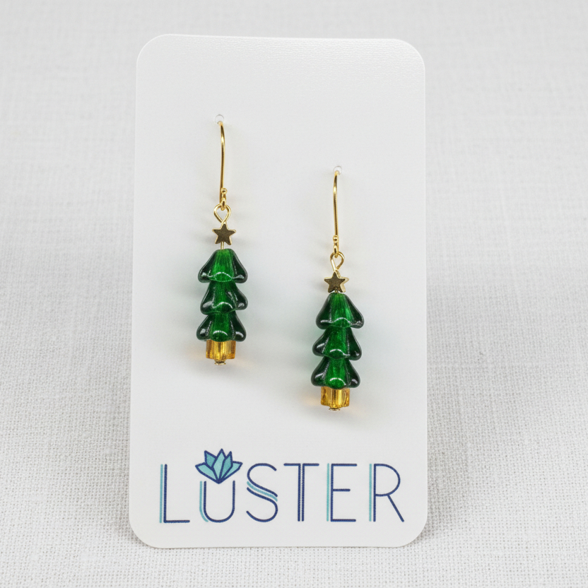 Glass Holiday Tree Earrings