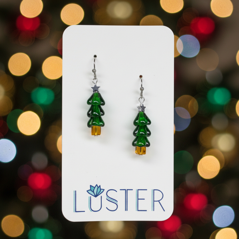 Glass Holiday Tree Earrings