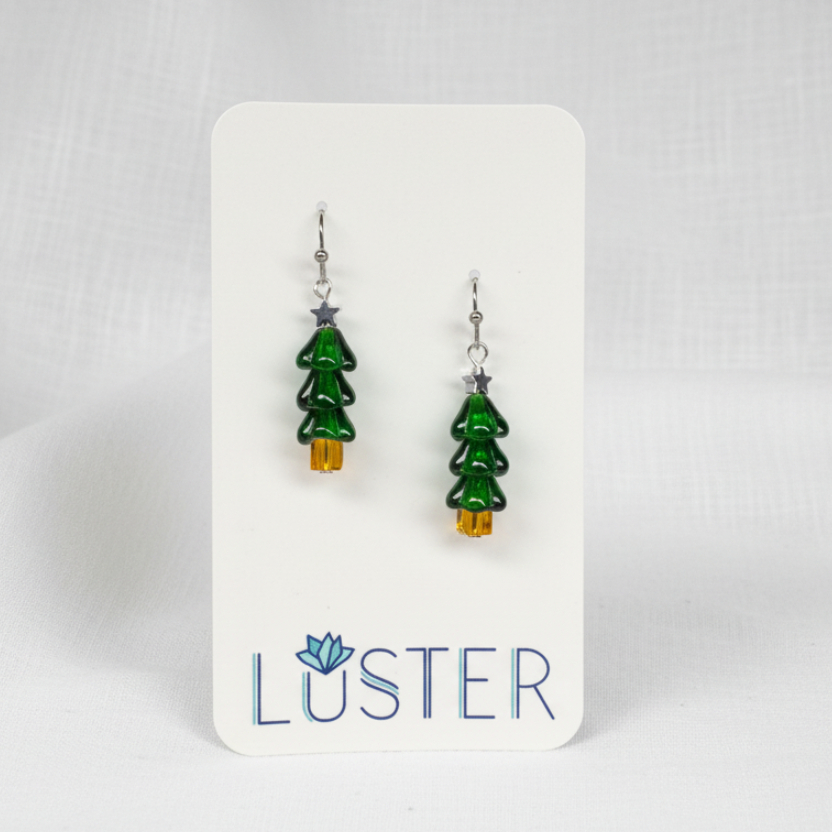 Glass Holiday Tree Earrings