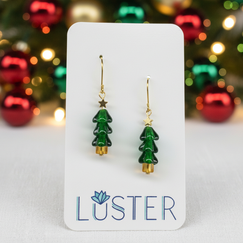 Glass Holiday Tree Earrings