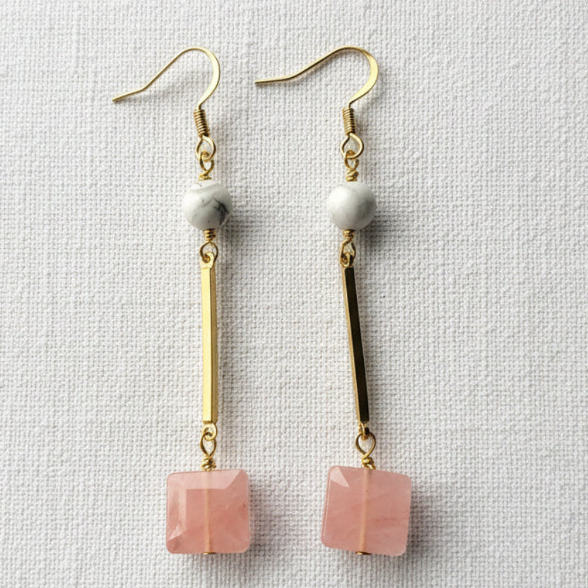 Cherry Quartz and Brass Earrings