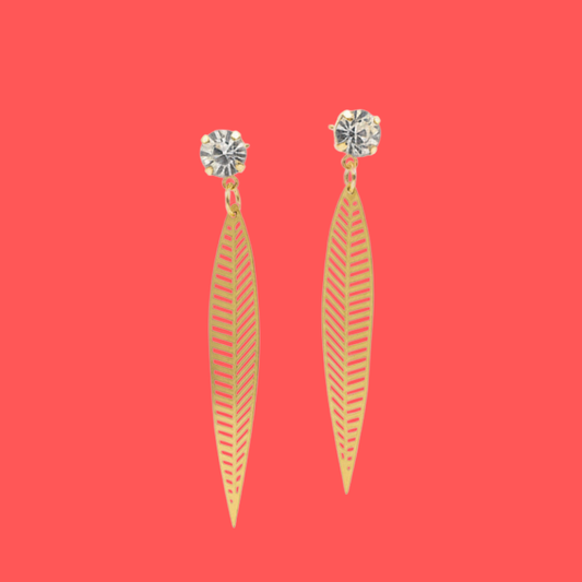 Long Leaf Brass Statement Earrings