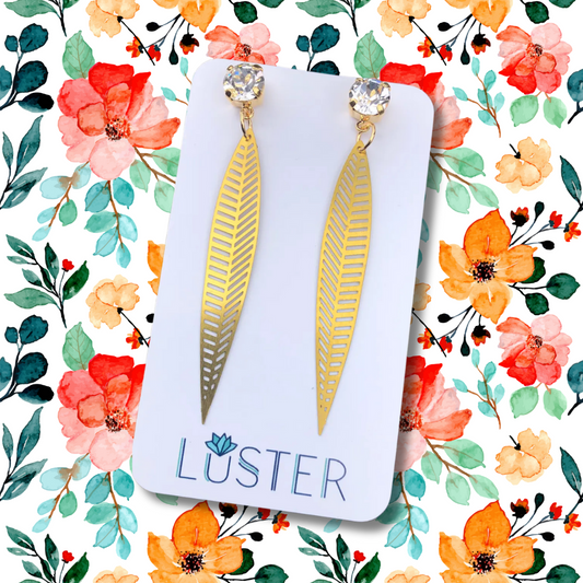 Long Leaf Brass Statement Earrings