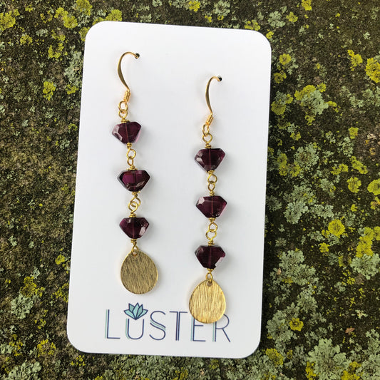 Garnet and Brass Earrings