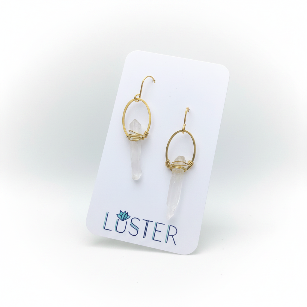 Quartz Crystal + Brass Lightweight Statement Earrings