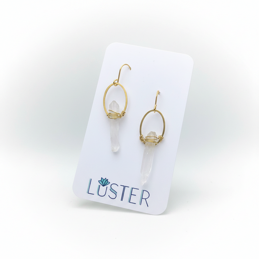 Quartz Crystal + Brass Lightweight Statement Earrings